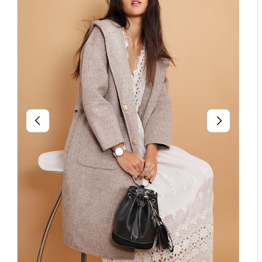 NWT Belle & Bloom Walk This Way Wool Blend Oversized Coat in Beige